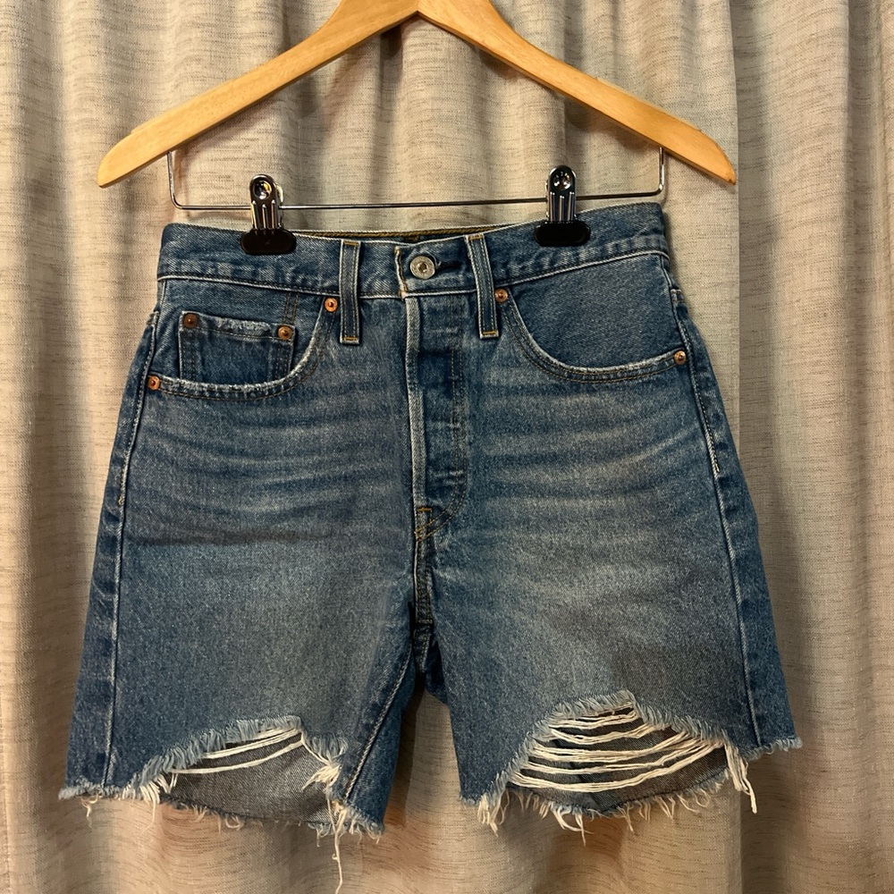 Levi's Blue Distressed Jean Shorts